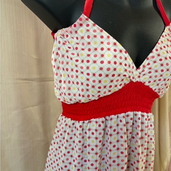 Guess Y2K Red and White Polka Dot Halter Babydoll Summer Top Size Small - Picture 2 of 8